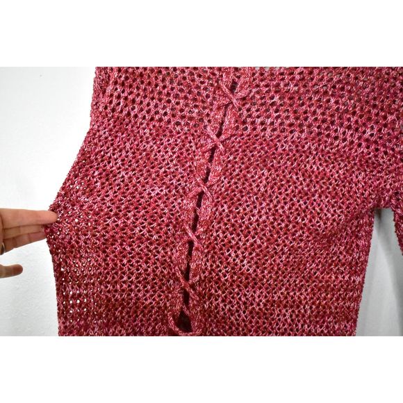 Lucky Brand Lace Up Open Back 3/4 Sleeve Tunic Sweater Size M Burgundy Pink Knit - Picture 9 of 10